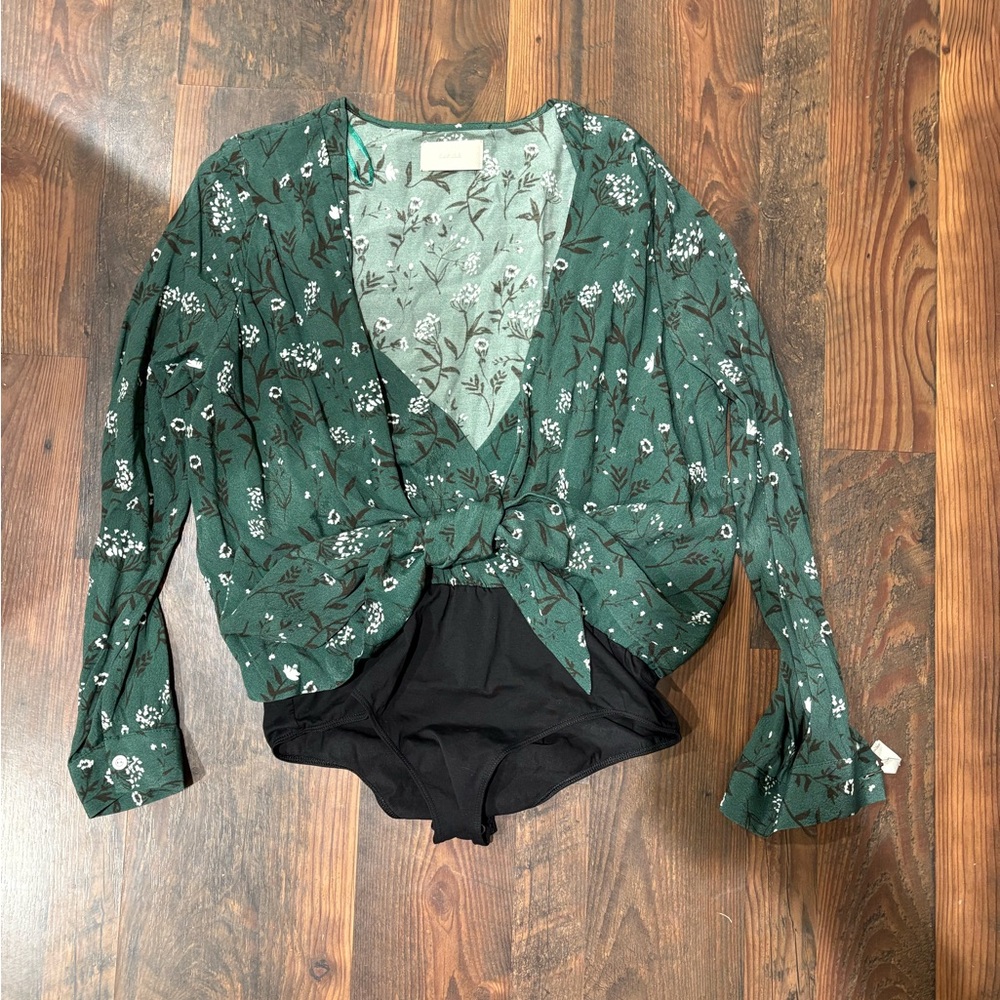 Revolve floral green wrap Women's bodysuit